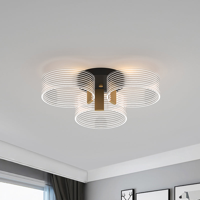 Black - Gold Round Semi Flush Ceiling Mount Light Fixture - Simple And Elegant With 2/3/5 Lights