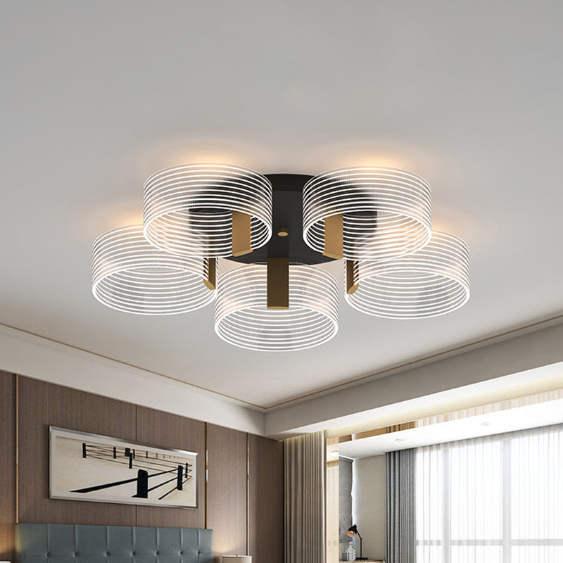 Black - Gold Round Semi Flush Ceiling Mount Light Fixture - Simple And Elegant With 2/3/5 Lights