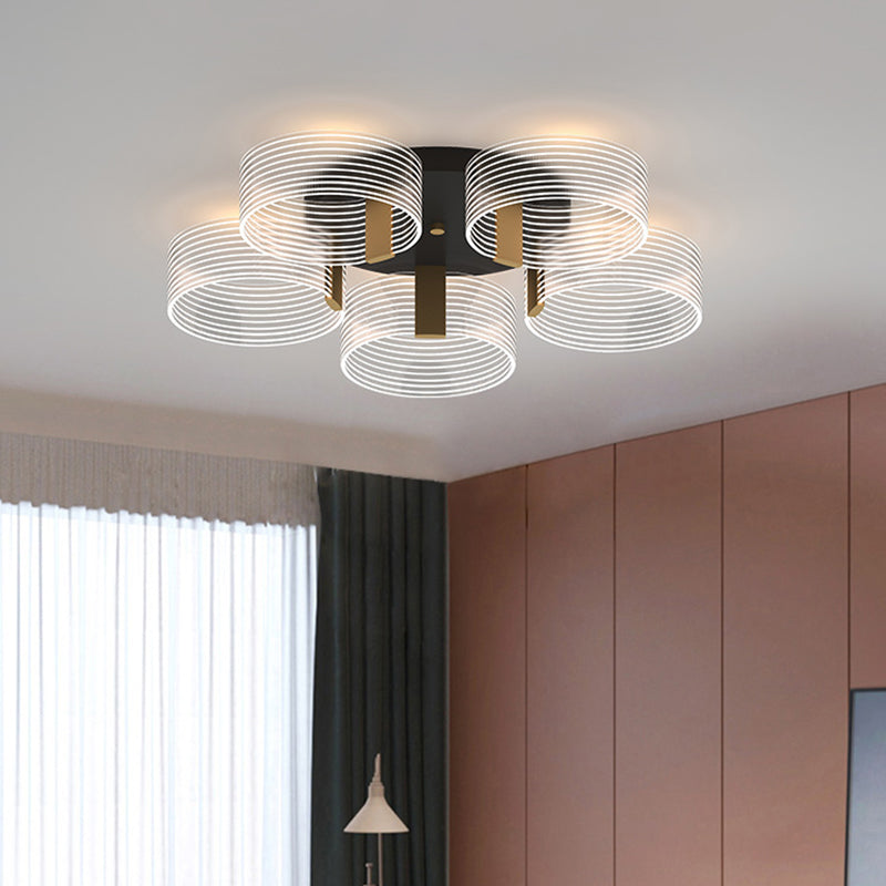 Black - Gold Round Semi Flush Ceiling Mount Light Fixture - Simple And Elegant With 2/3/5 Lights