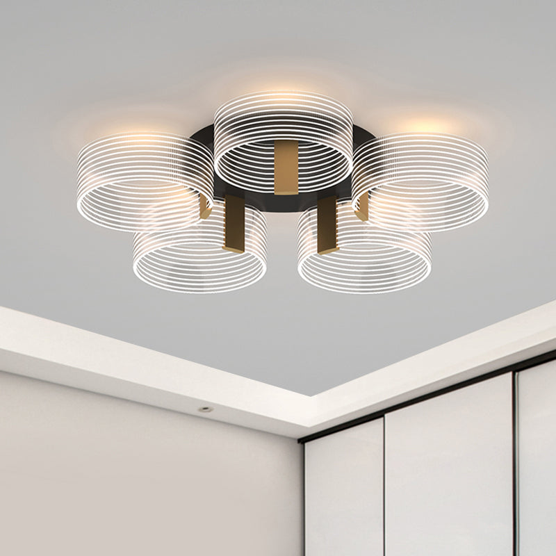 Black - Gold Round Semi Flush Ceiling Mount Light Fixture - Simple And Elegant With 2/3/5 Lights