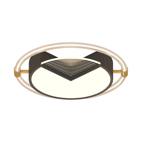 Contemporary Led Flush Ceiling Light Black Circle Design Metallic Finish For Sleeping Room -