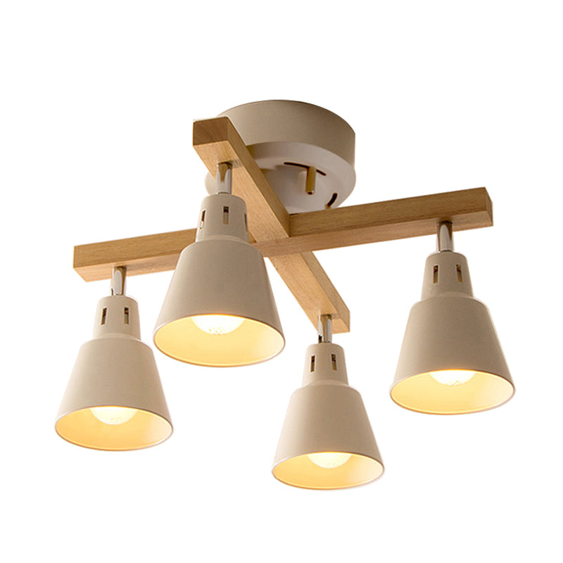 Modern Monochrome Bucket Shade Semi Flush Ceiling Light – 4 Lights Metallic Lamp For Bedroom