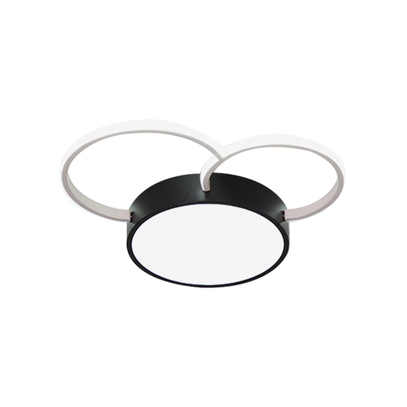 Black - White Round Led Flush Mount Ceiling Lamp Modern Metal Multiple Sizes