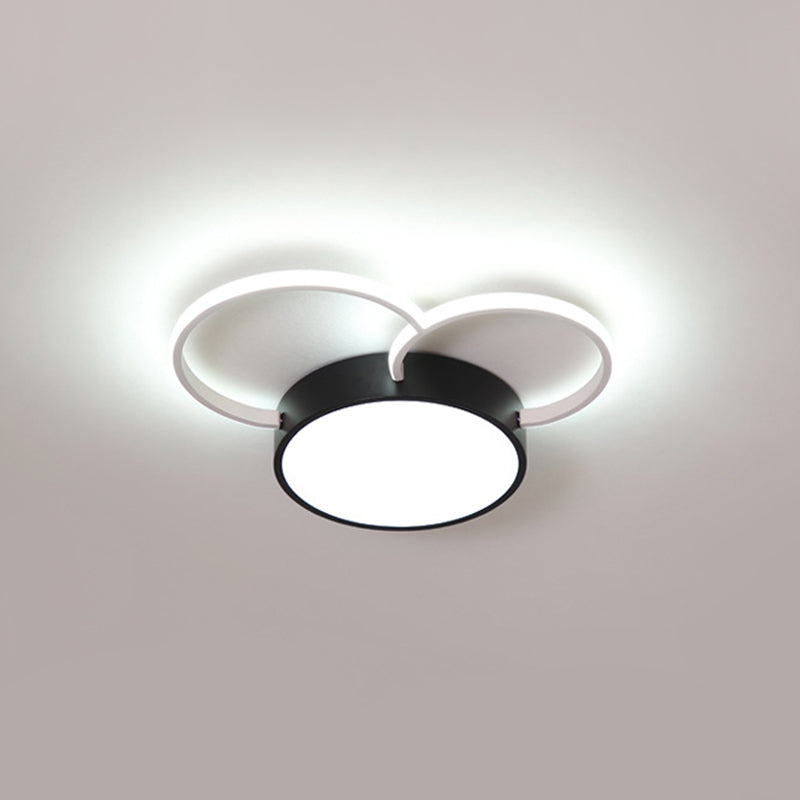 Black - White Round Led Flush Mount Ceiling Lamp Modern Metal Multiple Sizes