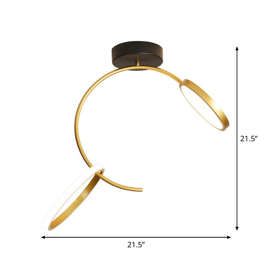 Gold Metallic Hoop Semi Flush Lamp - 18’/21.5’ Width Led Close To Ceiling Lighting Warm Or