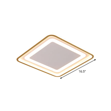 16.5’/20.5’ W Modern Led Flush Light Gold Squared Ceiling Lamp For Bedroom With Acrylic Shade -