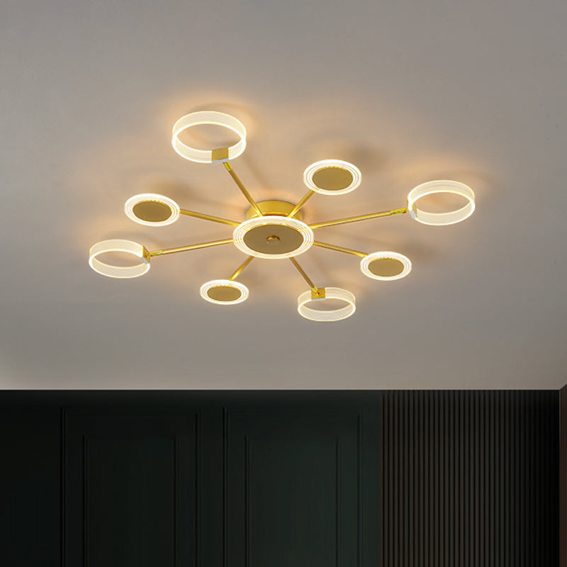 Modern Circle Semi Flush Acrylic Led Ceiling Light In Gold - 31.5’/39’ 7/9 Heads Warm/White For