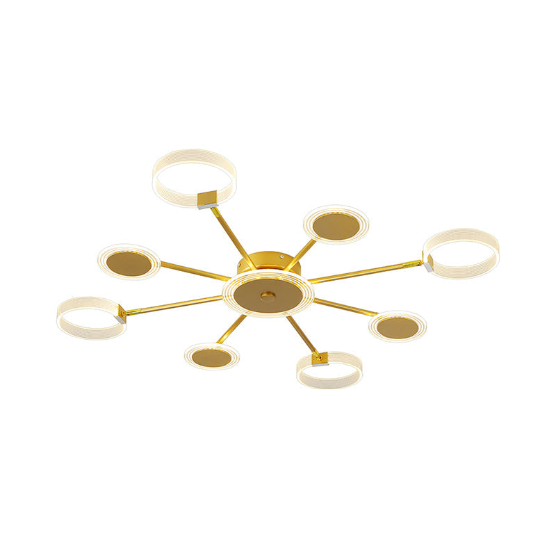 Modern Circle Semi Flush Acrylic Led Ceiling Light In Gold - 31.5’/39’ 7/9 Heads Warm/White For
