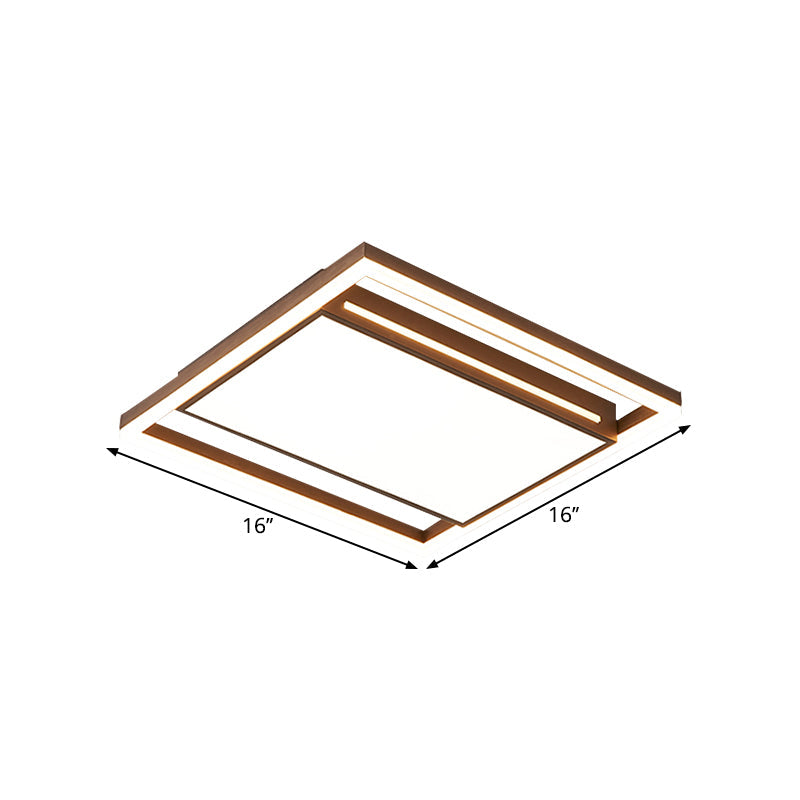 Modern Led Flush Light With Acrylic Shade - Brown Square Design In Warm/White