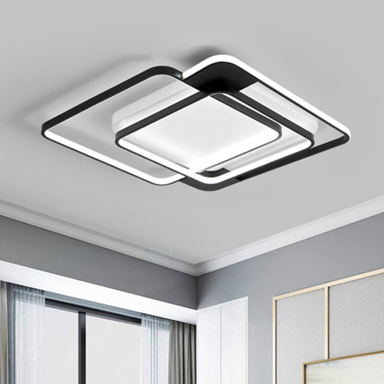 Modern Acrylic Led Flush Mount Light In Black - 16.5/20.5 Width Overlapping Design Perfect For