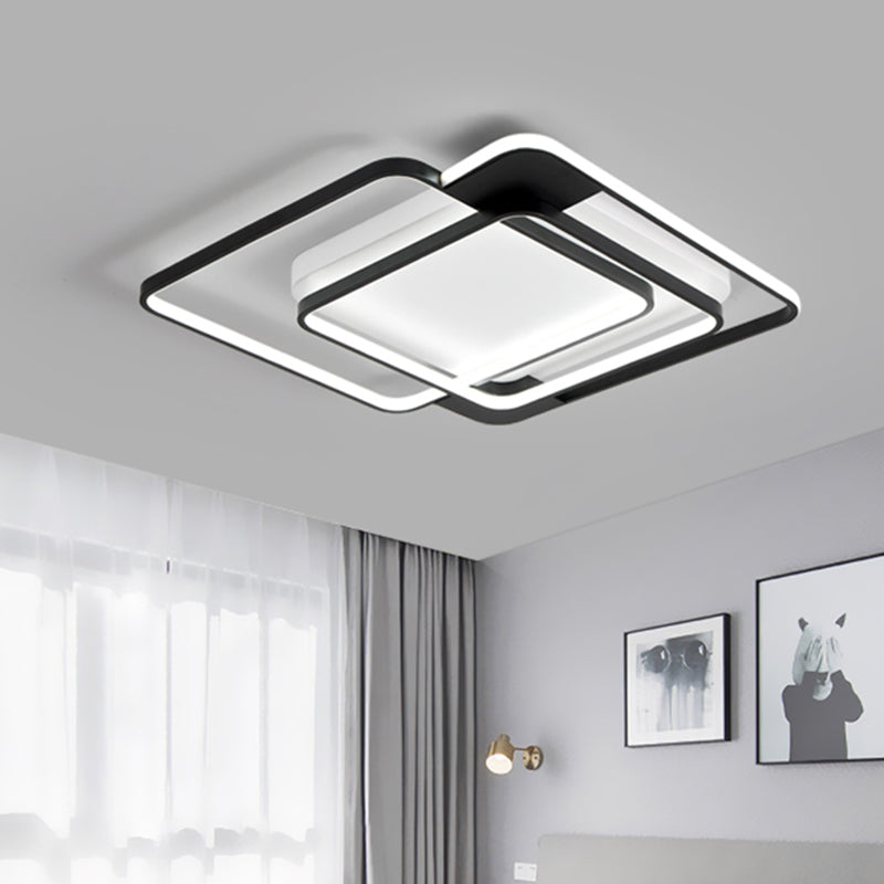 Modern Acrylic Led Flush Mount Light In Black - 16.5’/20.5’ Width Overlapping Design Perfect