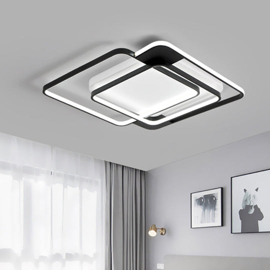 Modern Acrylic Led Flush Mount Light In Black - 16.5’/20.5’ Width Overlapping Design Perfect