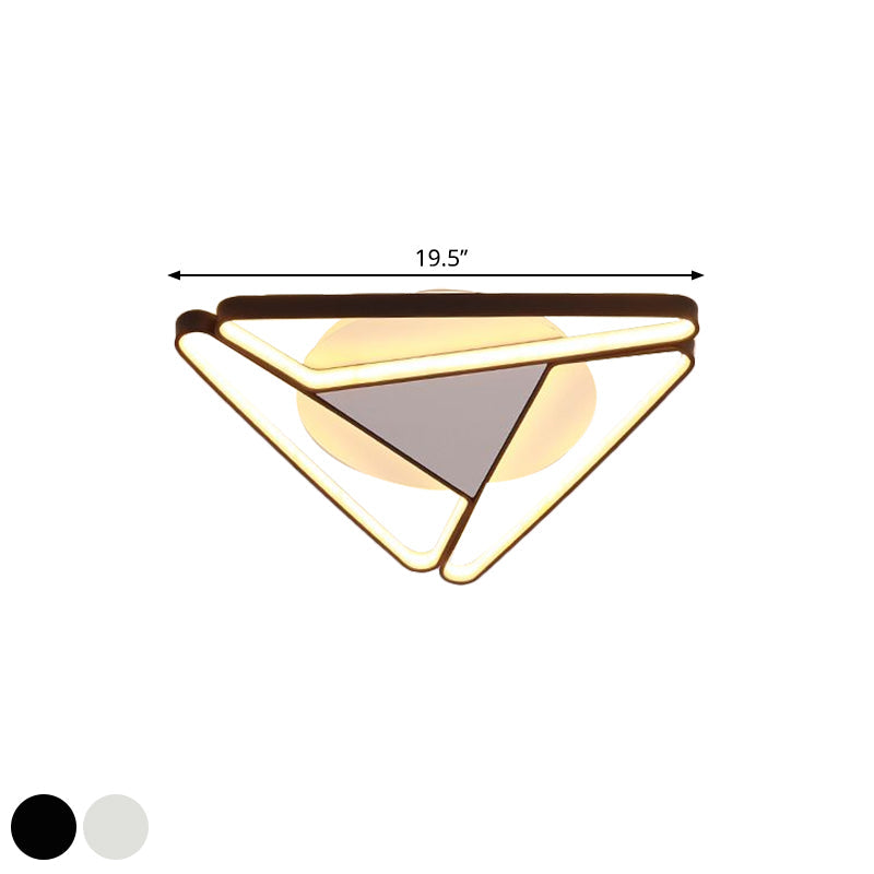 Nordic Led Flush Ceiling Light Acrylic Shade Black/White Triangle Mount Warm/White 19.5’/29’ W