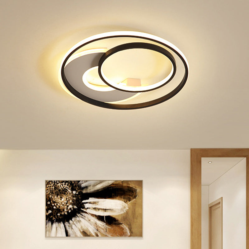 16/19.5 Metal Contemporary Led Flush Mount Light Fixture In Black With Warm/White / 16 White
