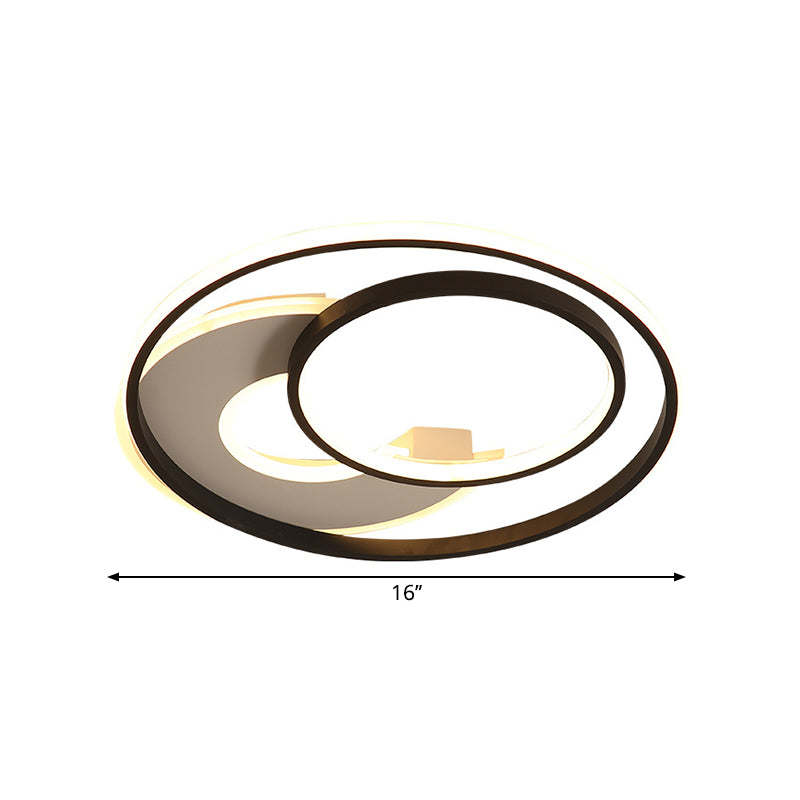 16/19.5 Metal Contemporary Led Flush Mount Light Fixture In Black With Warm/White