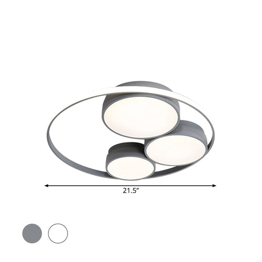Nordic Led Flush Ceiling Light Grey/White Round Mount Bedroom Lamp - 18’/21.5’/31’ Width