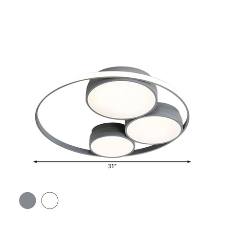 Nordic Led Flush Ceiling Light Grey/White Round Mount Bedroom Lamp - 18/21.5/31 Width