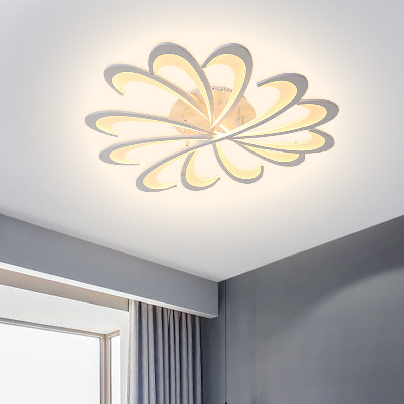Modern Metallic Floral Flush Mount Led Ceiling Light In Black/White With Warm/White Glow