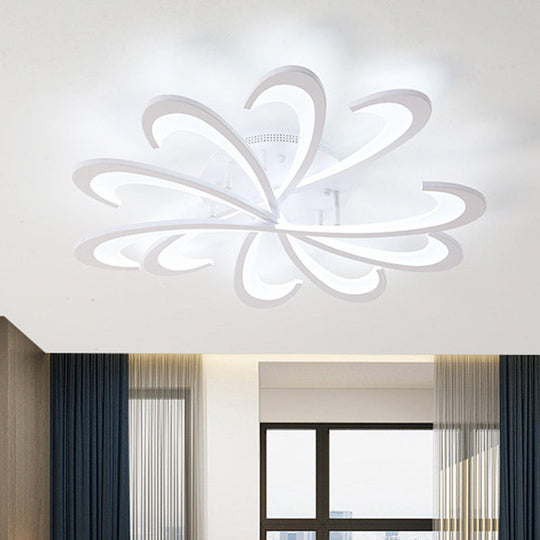 Modern Metallic Floral Flush Mount Led Ceiling Light In Black/White With Warm/White Glow