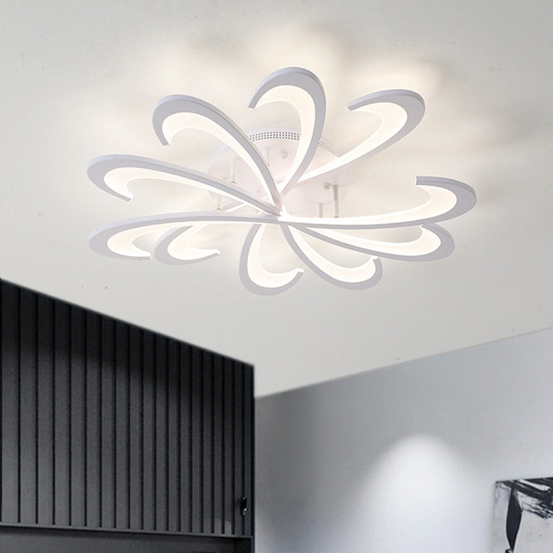 Modern Metallic Floral Flush Mount Led Ceiling Light In Black/White With Warm/White Glow