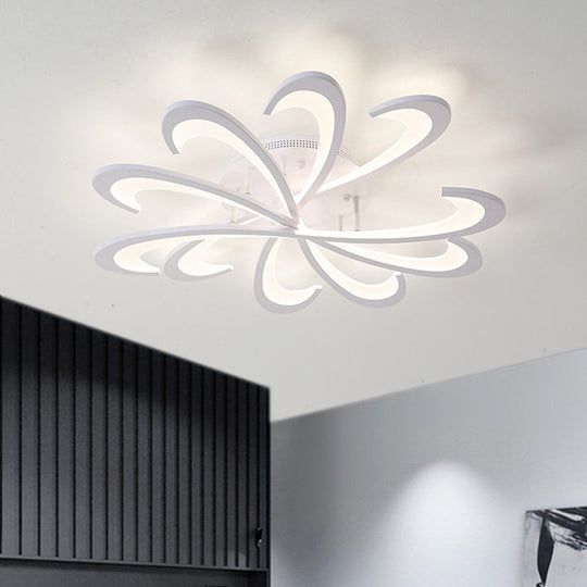 Modern Metallic Floral Flush Mount Led Ceiling Light In Black/White With Warm/White Glow