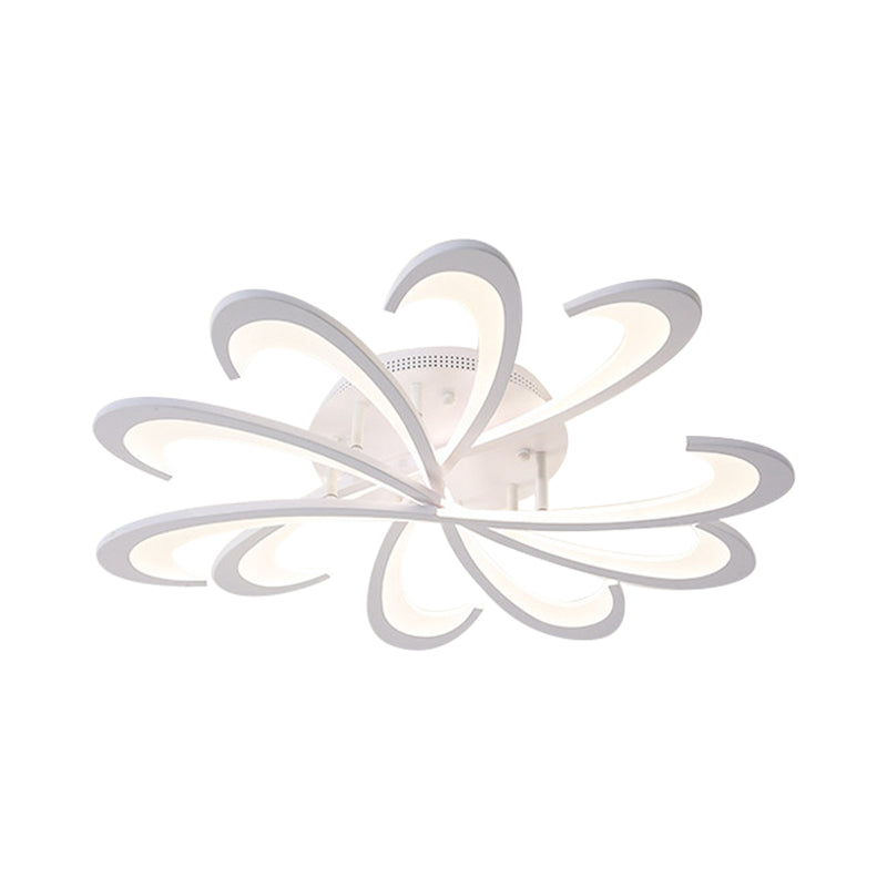 Modern Metallic Floral Flush Mount Led Ceiling Light In Black/White With Warm/White Glow