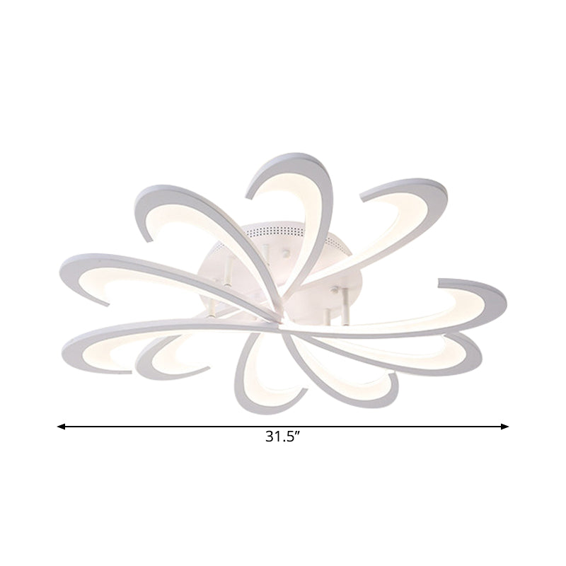 Modern Metallic Floral Flush Mount Led Ceiling Light In Black/White With Warm/White Glow