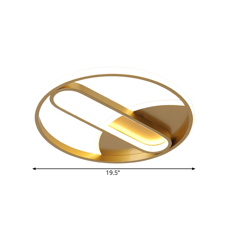 Modern Gold Led Flush Mount Ceiling Light With Inner Oval Design 16’/19.5’ Diameter