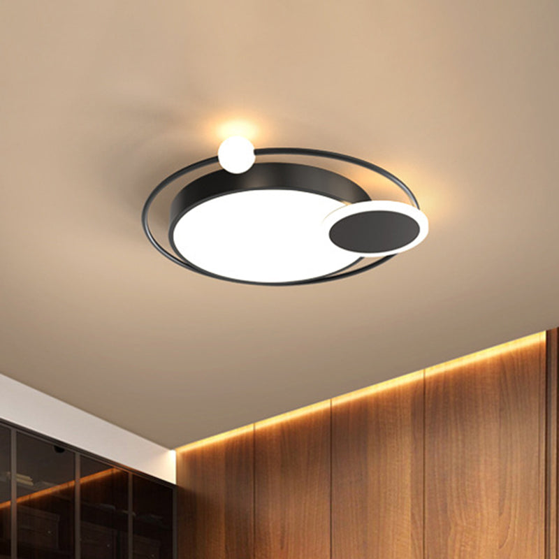 Black/Gold Led Ceiling Light Fixture For Bedroom In Warm/White - Round Flush Mount Acrylic