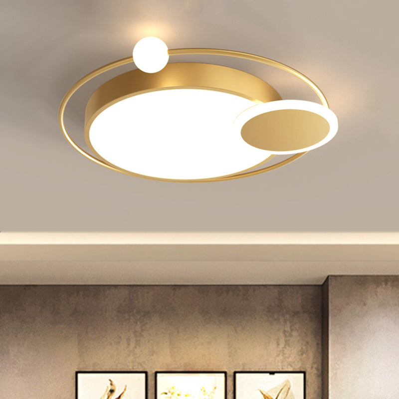 Black/Gold Led Ceiling Light Fixture For Bedroom In Warm/White - Round Flush Mount Acrylic