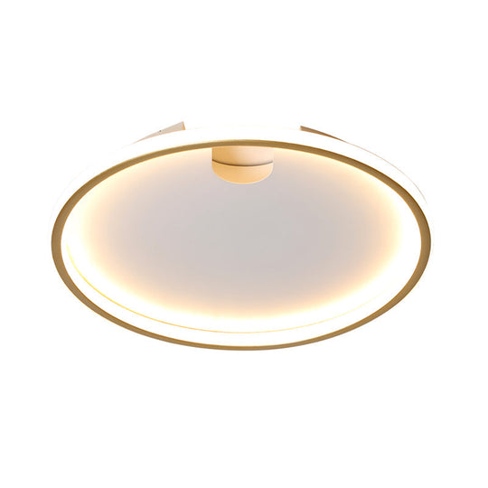 Modern Led Bedroom Ceiling Lighting: Gold Flush Mount With Round Metal Shade 16’/19.5’ W