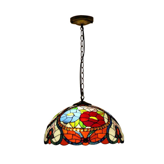 Bloom Buntglas-Deckenpendelleuchte mit verstellbarer Kette – Viktorianisches Rot/Gelb/Rot-Gelb-Blau-Grün (3er-Set)