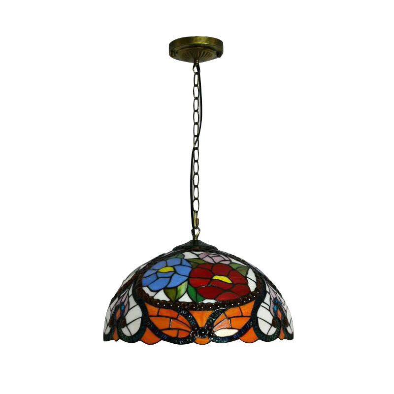 Bloom Buntglas-Deckenpendelleuchte mit verstellbarer Kette – Viktorianisches Rot/Gelb/Rot-Gelb-Blau-Grün (3er-Set)