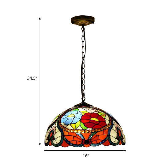 Bloom Buntglas-Deckenpendelleuchte mit verstellbarer Kette – Viktorianisches Rot/Gelb/Rot-Gelb-Blau-Grün (3er-Set)