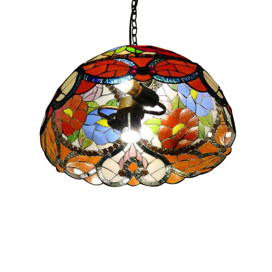 Bloom Buntglas-Deckenpendelleuchte mit verstellbarer Kette – Viktorianisches Rot/Gelb/Rot-Gelb-Blau-Grün (3er-Set)
