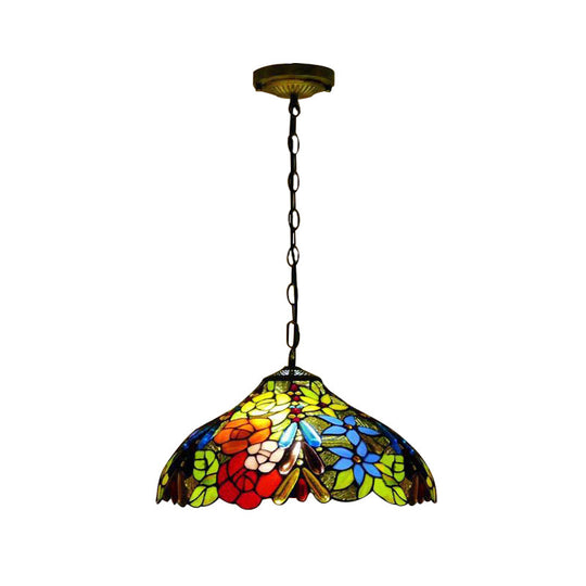 Bloom Buntglas-Deckenpendelleuchte mit verstellbarer Kette – Viktorianisches Rot/Gelb/Rot-Gelb-Blau-Grün (3er-Set)