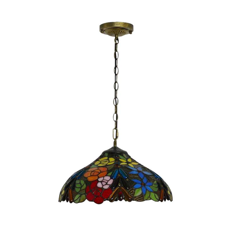 Bloom Buntglas-Deckenpendelleuchte mit verstellbarer Kette – Viktorianisches Rot/Gelb/Rot-Gelb-Blau-Grün (3er-Set)