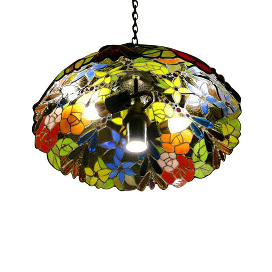 Bloom Buntglas-Deckenpendelleuchte mit verstellbarer Kette – Viktorianisches Rot/Gelb/Rot-Gelb-Blau-Grün (3er-Set)