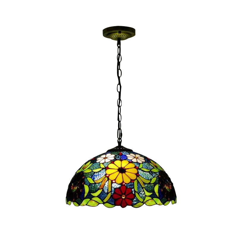 Bloom Buntglas-Deckenpendelleuchte mit verstellbarer Kette – Viktorianisches Rot/Gelb/Rot-Gelb-Blau-Grün (3er-Set)