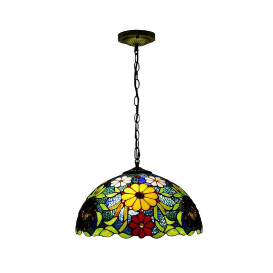 Bloom Buntglas-Deckenpendelleuchte mit verstellbarer Kette – Viktorianisches Rot/Gelb/Rot-Gelb-Blau-Grün (3er-Set)