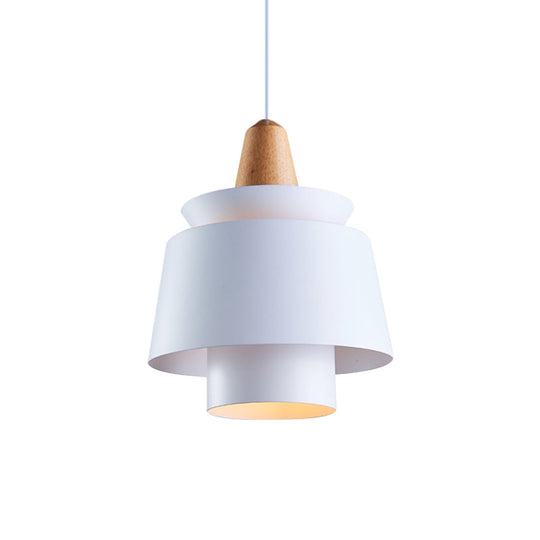 Modern 1-Head Dining Room Suspension Light With Tapered Metal Shade - Stylish Black/White Pendant