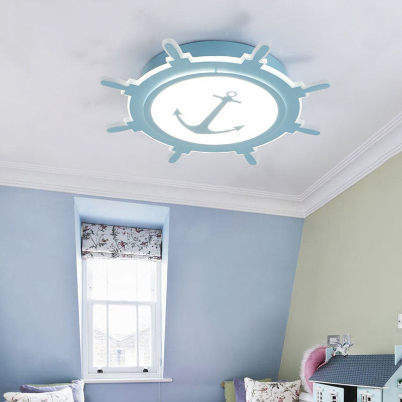Nautical Style Acrylic Flushmount Ceiling Light With Rudder And Anchor Design - Perfect For Teens