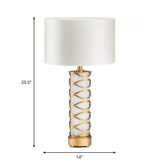 Wasat - Classic Fabric 1-Head White Desk Light Drum Bedroom Night Table Lamp