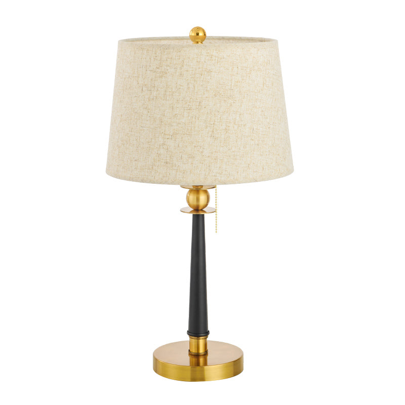 Marta - Traditional 1-Bulb Fabric Night Lighting Gold Barrel Bedside Table Light With Pull Chain