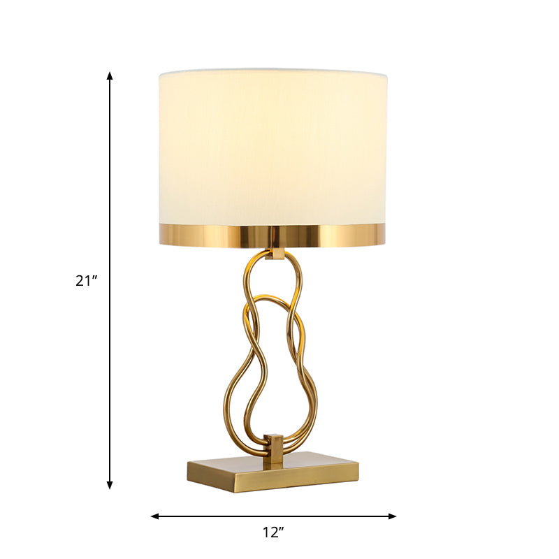 Situla - Vintage Brass 1-Light Task Lamp Fabric Drum Shade Nightstand Lighting With Gourd Base