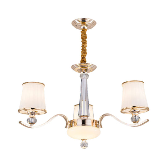Gold Conic Suspension Lighting: Opaque Glass Chandelier Lamp With 3 Lights