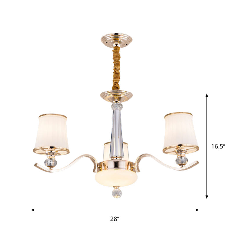 Gold Conic Suspension Lighting: Opaque Glass Chandelier Lamp With 3 Lights