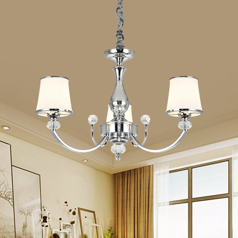 Modernist Opal Glass Cone Ceiling Pendant Chandelier - Chrome/Gold Curved Arm 3/6 Lights