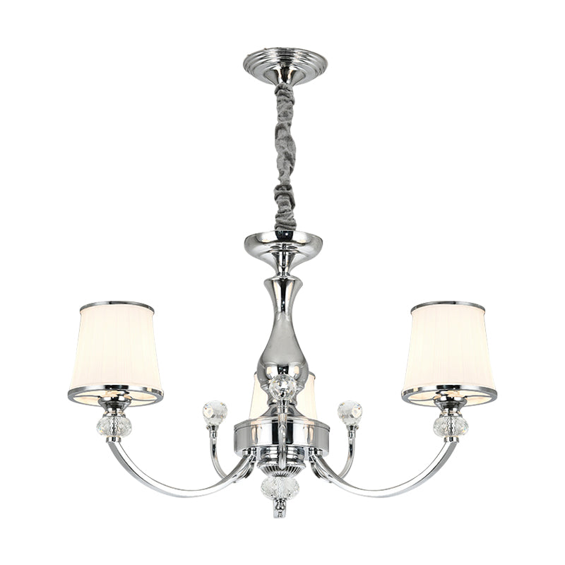 Modernist Opal Glass Cone Ceiling Pendant Chandelier - Chrome/Gold Curved Arm 3/6 Lights