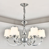 Modernist Opal Glass Cone Ceiling Pendant Chandelier - Chrome/Gold Curved Arm 3/6 Lights